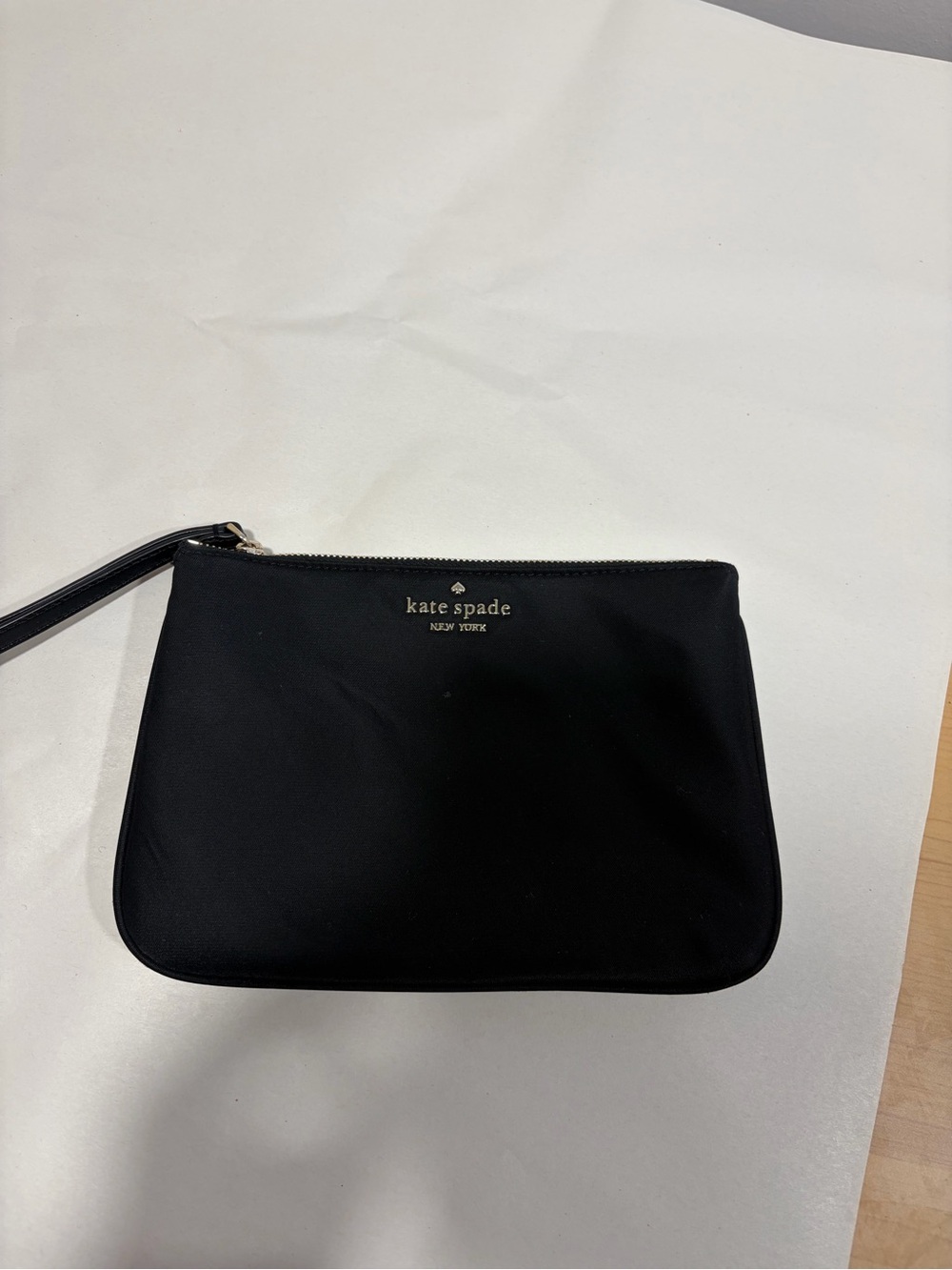 kate spade Black Nylon Wristlet Clutch with Gold Logo